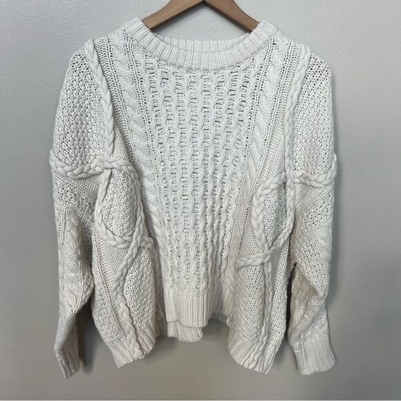 Altar’d State Ivory Knit Sharon Sweater Size Small Oversized Cream Cable Braided - Picture 4 of 10